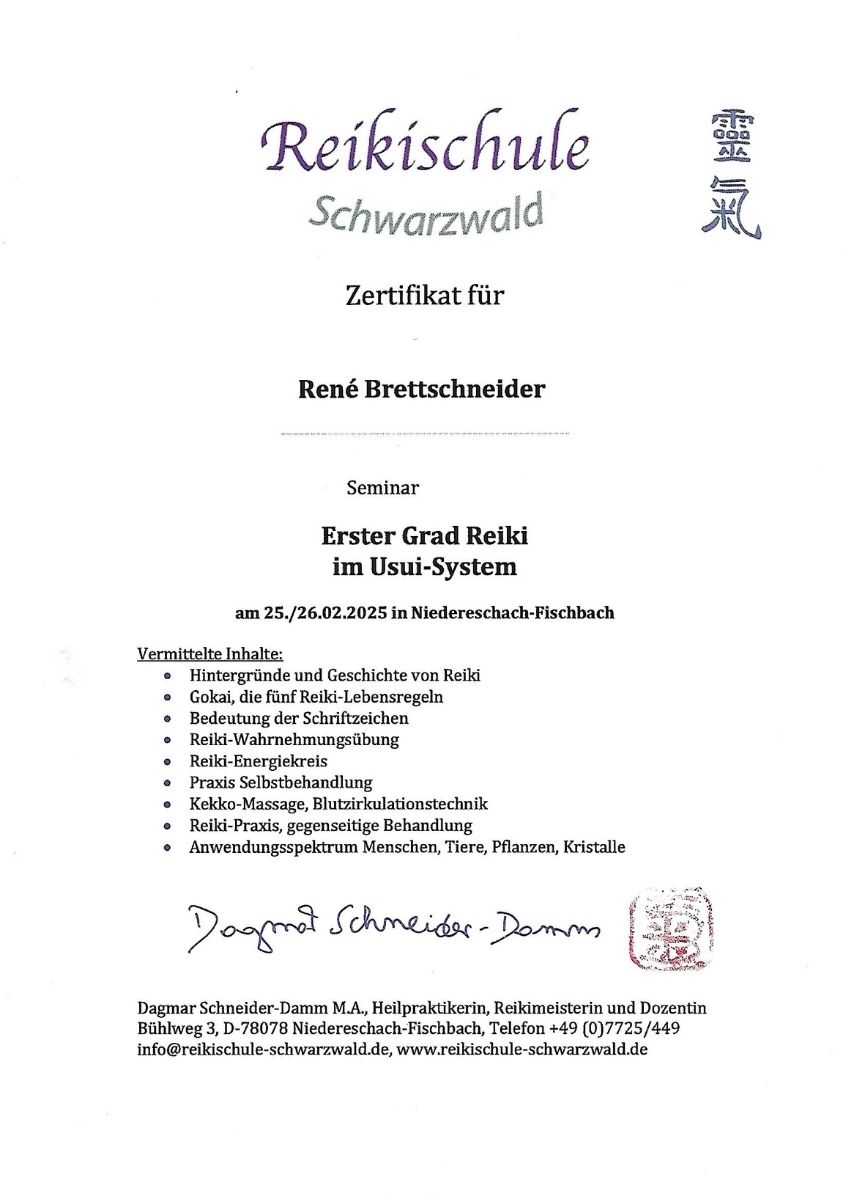 Reiki Urkunde 1. Grad – René