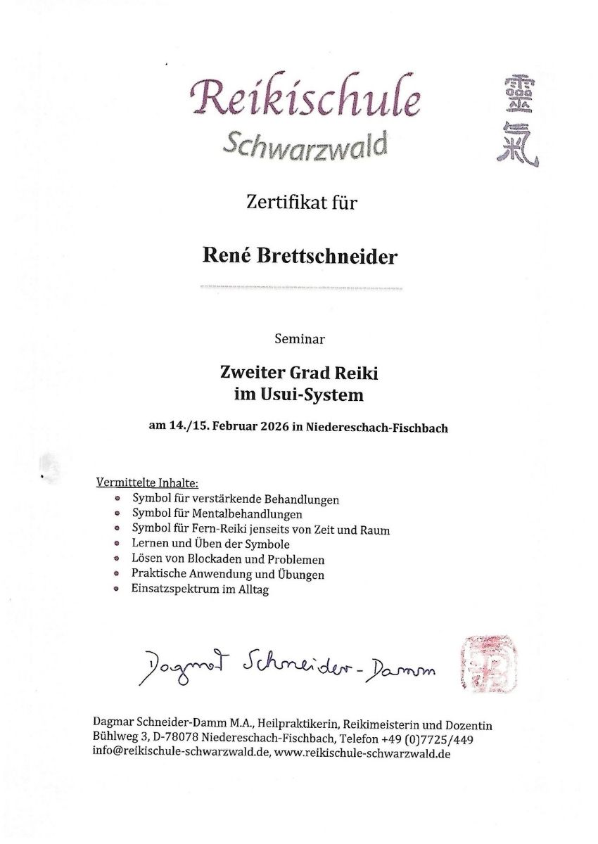 Reiki Urkunde 2. Grad – René